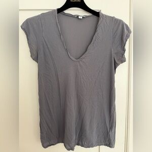 James Perse Gray Scoop V Short Sleeve Tee
